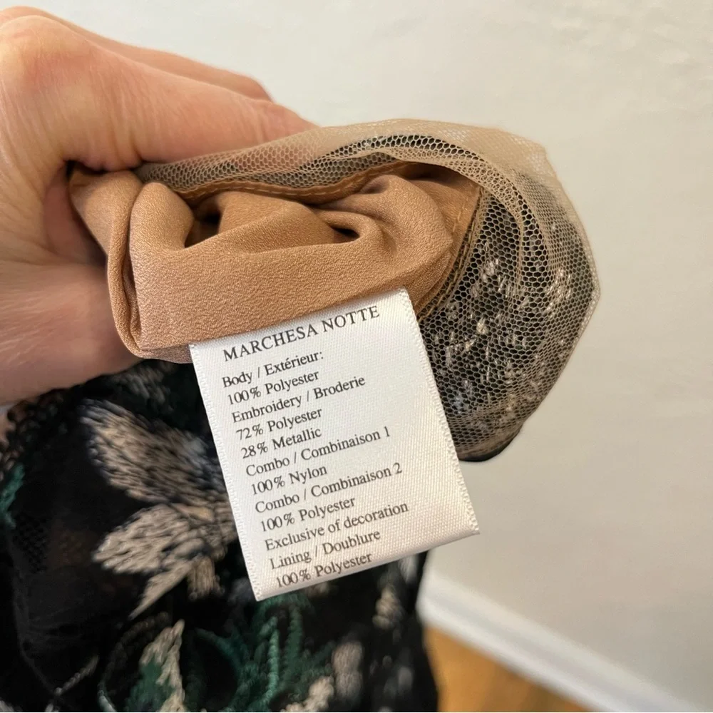 Marchesa Notte Black Floral Lace Embroidered Midi Dress 8 - Picture 13 of 13